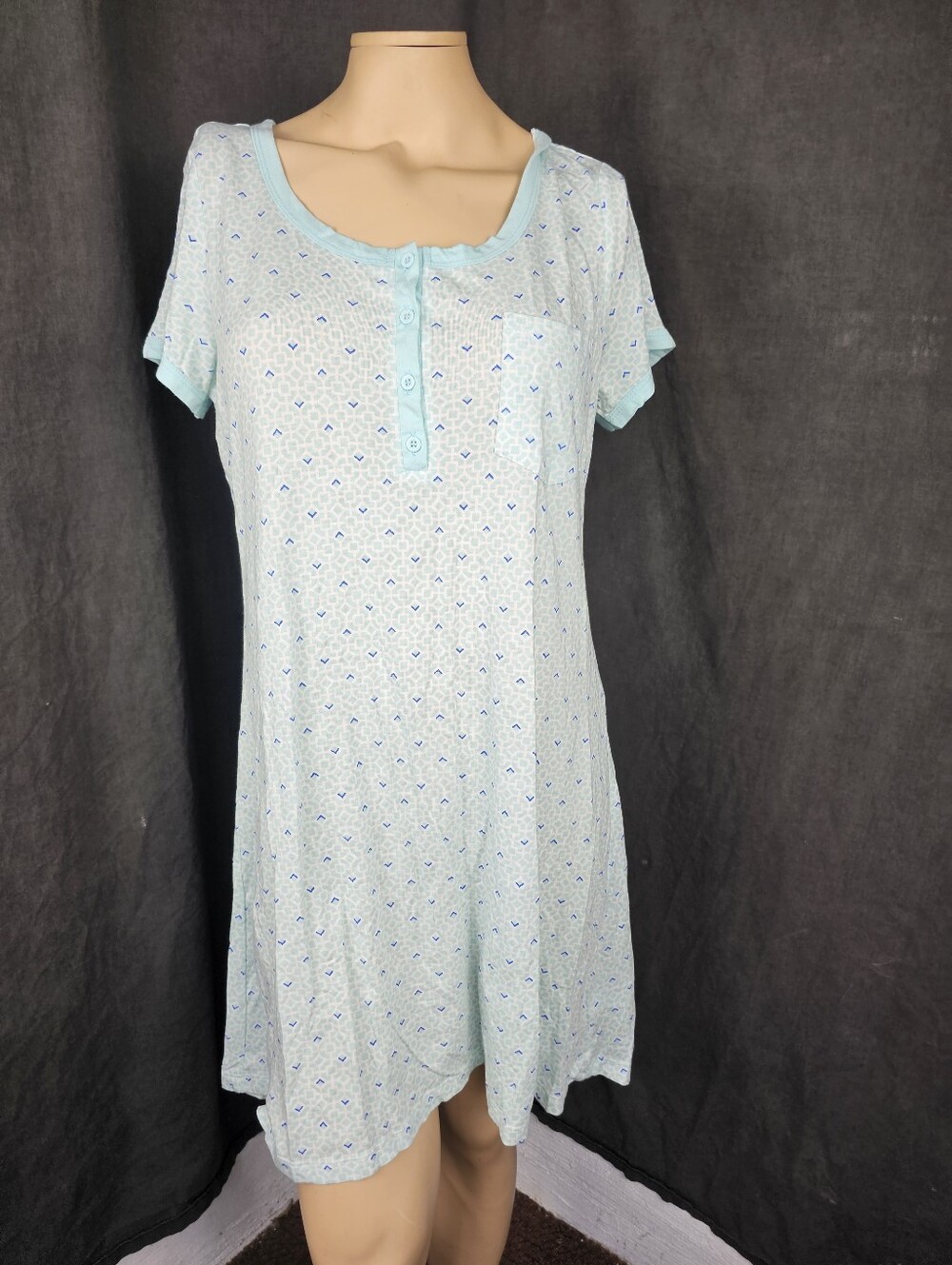 Jane & Bleecker Sleepshirt Henley Pajama Dress Nightgown Lounge Dress Pocket S